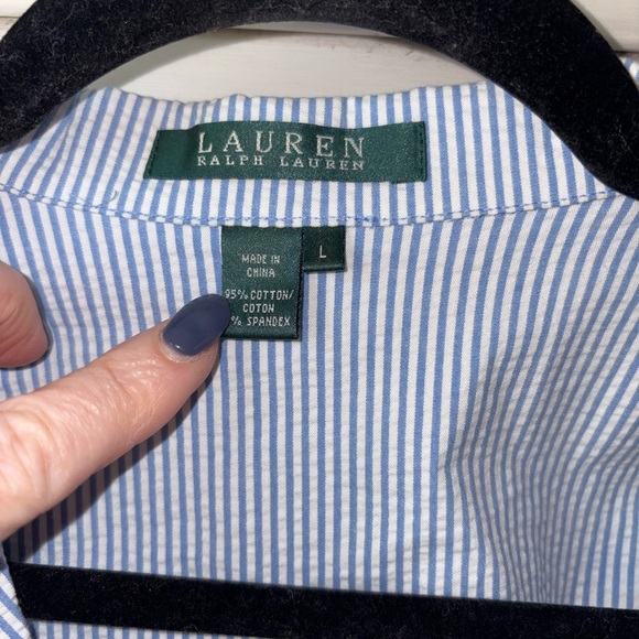 Polo Ralph Lauren Womens Large Cotton Seersucker Blazer Jacket Blue White Stripe - Picture 3 of 4